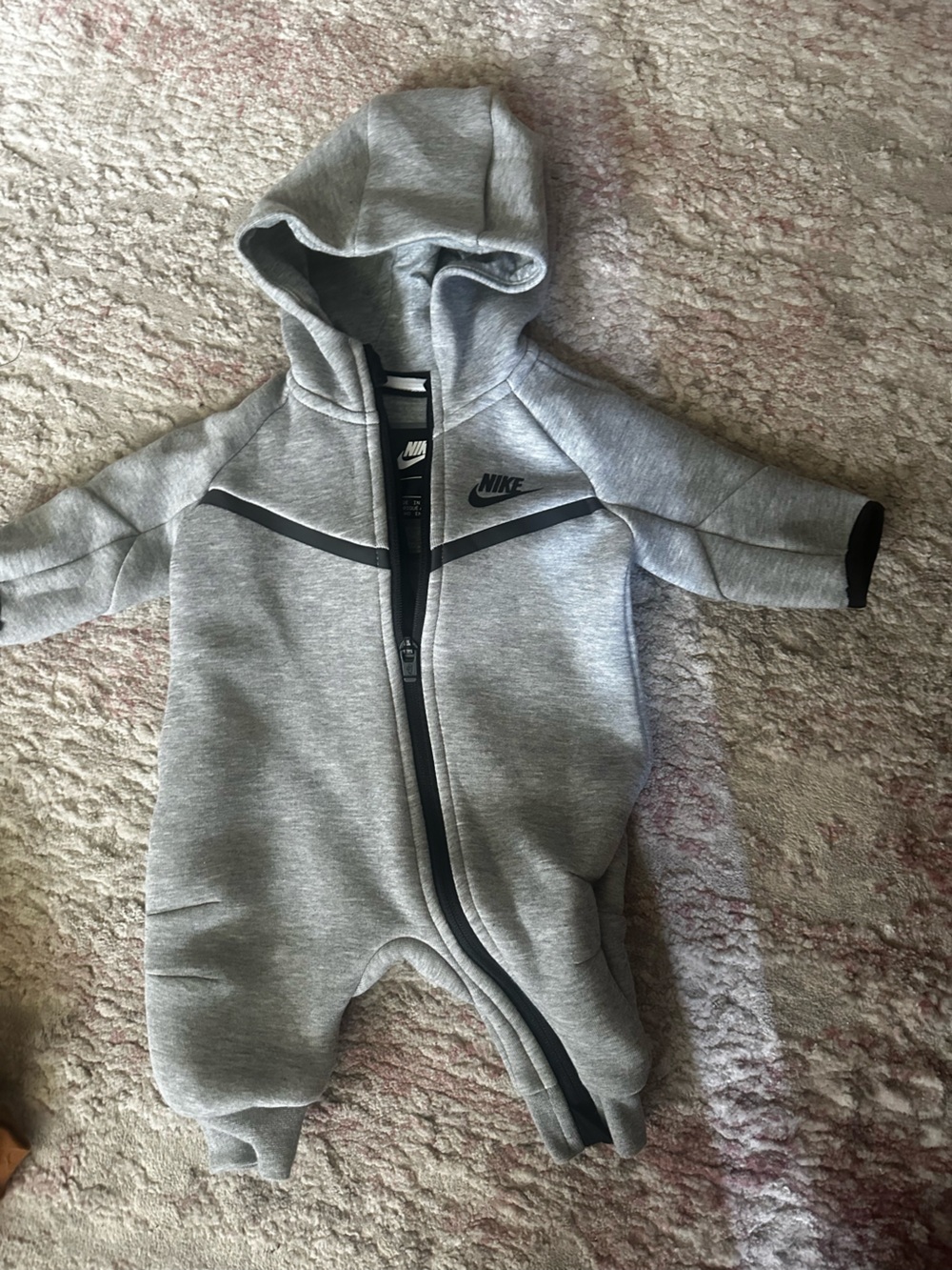 Nike Light Gray Hooded Zip Jumpsuit with Black Trim